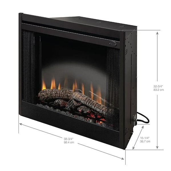 Dimplex 39" Standard Built-In Electric Fireplace Brick Effect features a realistic flame effect, manual switches for heater and flames control, and fan-forced heating up to 400 sq. ft.