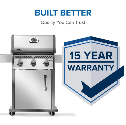 Napoleon Rogue 425 Propane Gas Grill features three main burners, precise temperature control, and instant ignition for perfect grilling or roasting every time.