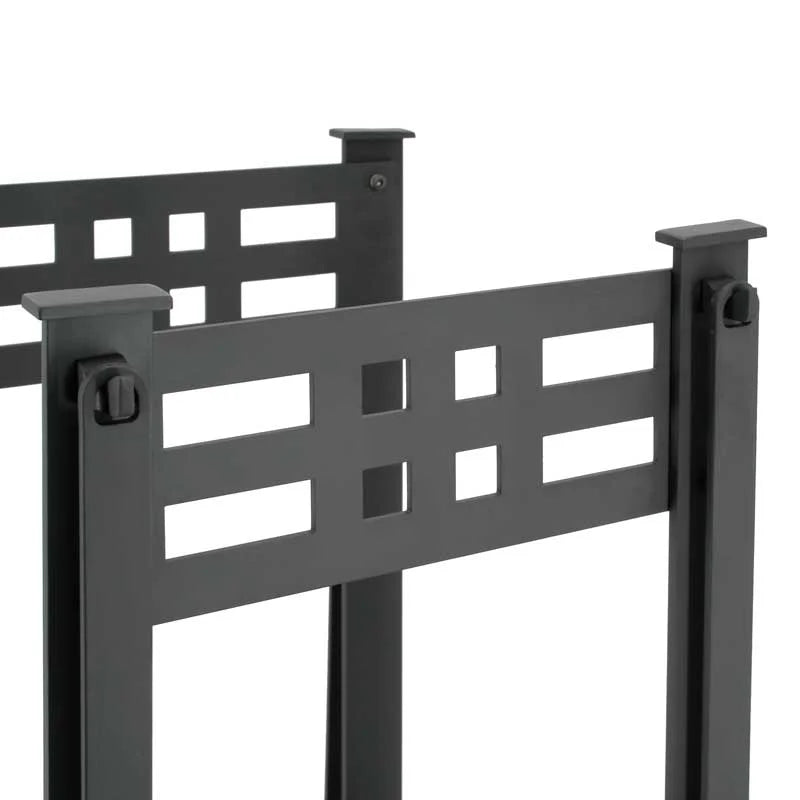 Pilgrim Portfolio Hearth Center: an all-in-one hearth companion featuring integrated wood storage and elegantly suspended tools in a rich matte black finish.