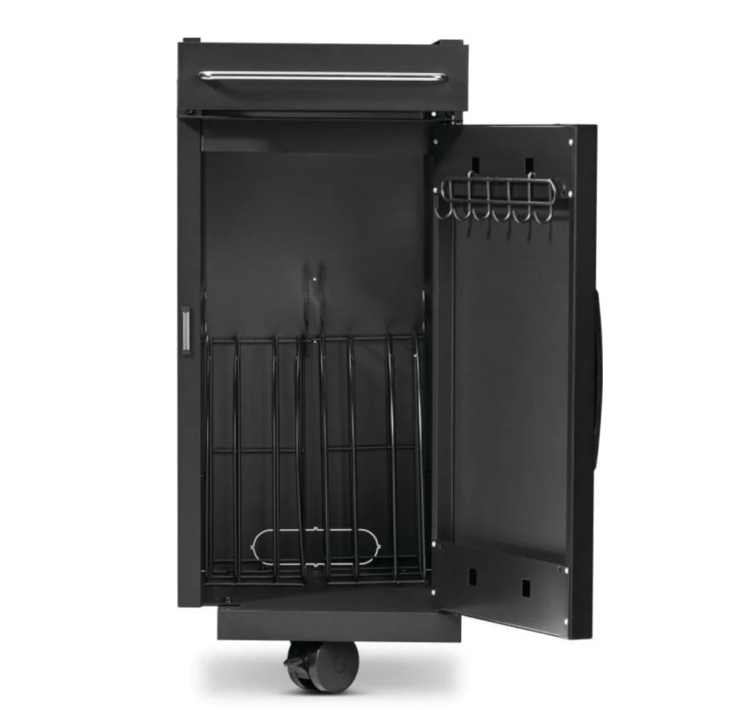 Napoleon Rogue® PRO-S Under Grill Storage Cart, premium stainless steel cabinet with matte black finish, smart storage, and modern style, perfect for Rogue® PRO-S Series grills.