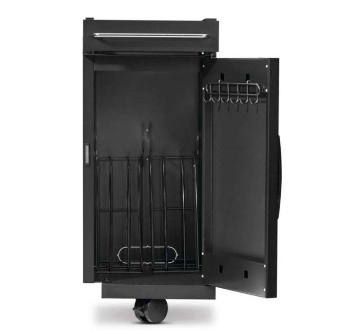 Napoleon Rogue® PRO-S Under Grill Storage Cart, premium stainless steel cabinet with matte black finish, smart storage, and modern style, perfect for Rogue® PRO-S Series grills.