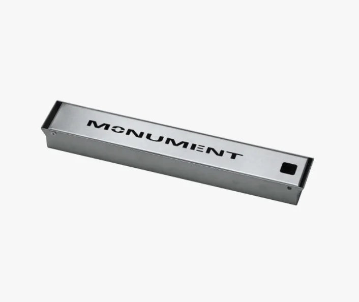 Monument Grills Stainless Steel Smokerbox, premium 430-grade stainless steel construction with hinged lid for easy refilling and cleaning, adds rich smoky flavor to grilled meats, fish, and vegetables.