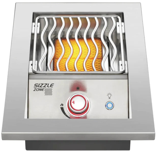 Napoleon Built-in 700 Series Single Infrared Burner with high-heat infrared searing capabilities reaching up to 1,800°F, ideal for precise steak cooking and caramelized crusts.