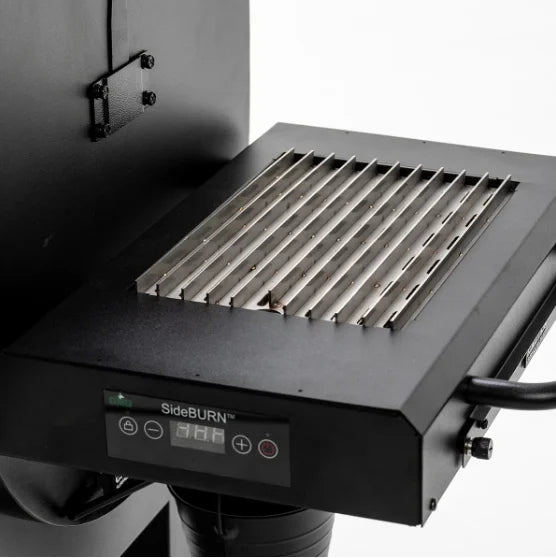 GMG SideBURN - LEDGE/PEAK high-heat side sear station for pellet grills with infrared electric technology and durable carbon fiber heating coils.
