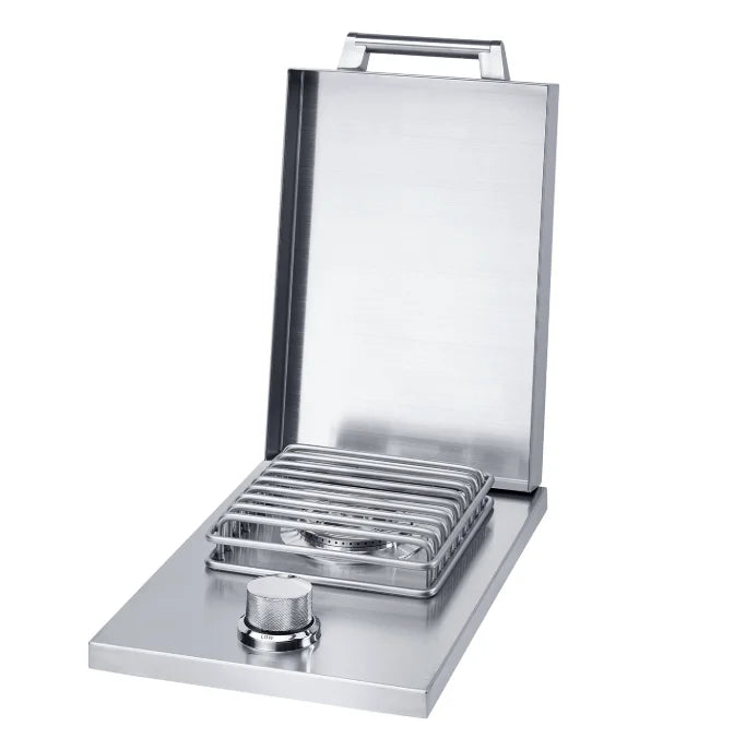 Broilmaster B/G Series 12" Single Side Burner - Drop-In: Compact stainless steel outdoor side burner with precise knob control and 12,000 BTU heat output for versatile cooking.