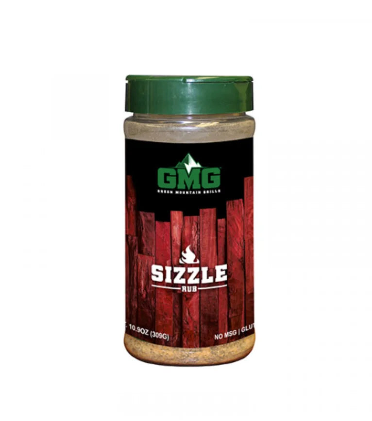 Sizzle Blend Dry Rub by Green Mountain Grills - Savory dry rub blend with sea salt, garlic, black pepper, and red pepper for bold flavor on grilled meats and vegetables.