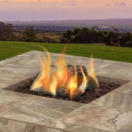 Cal Flame Square Propane Gas Fire Pit with Log Set and Lava Rocks