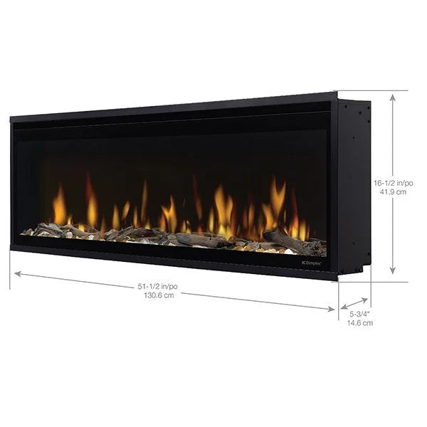Dimplex 50" Ignite Evolve Built-in Electric Fireplace, featuring frameless glass, dynamic flame visuals, and customizable ambiance, with Multi-Fire XD flame technology and intelligent heating for spaces up to 1,000 sq. ft.