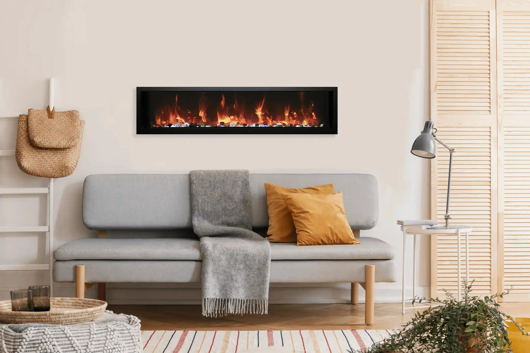 Remii WM-SLIM Smart Electric Fireplace-65" features sleek modern design, realistic flames, and WiFi controls for year-round use, complete with 11 color uplighting options, 5 flame settings per color, and a 3-speed motor in a compact 65" size.