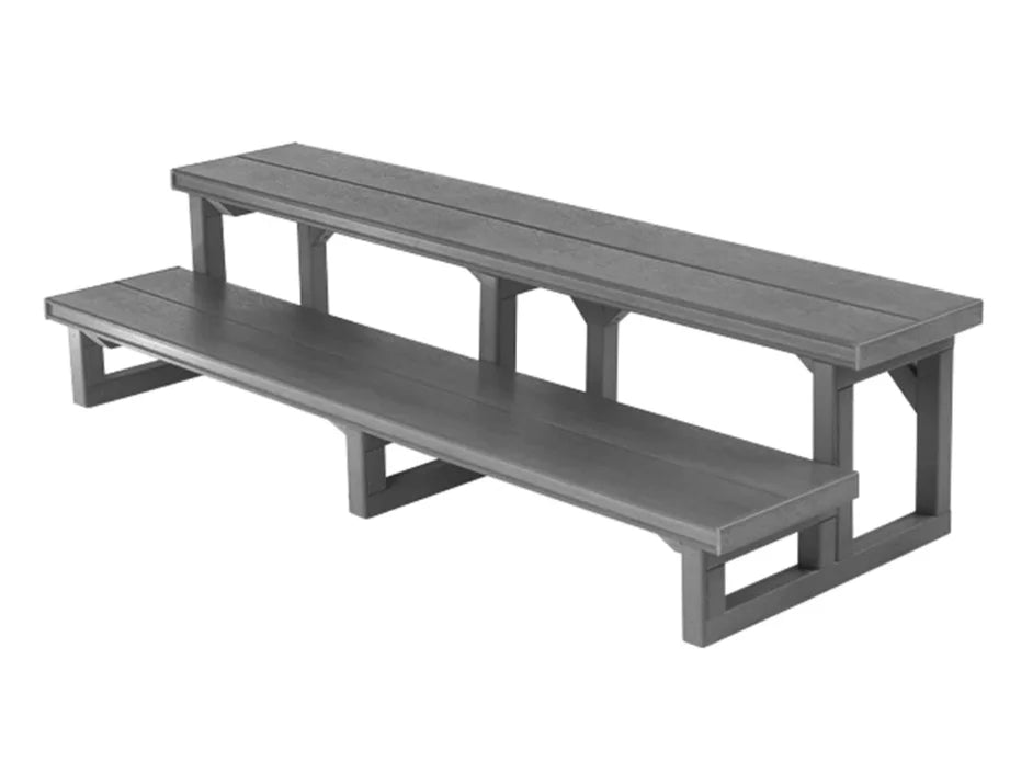 Durable 2-tier spa steps with synthetic treads and metal frame for safe entry into hot tubs, available in 30" or 60" widths.