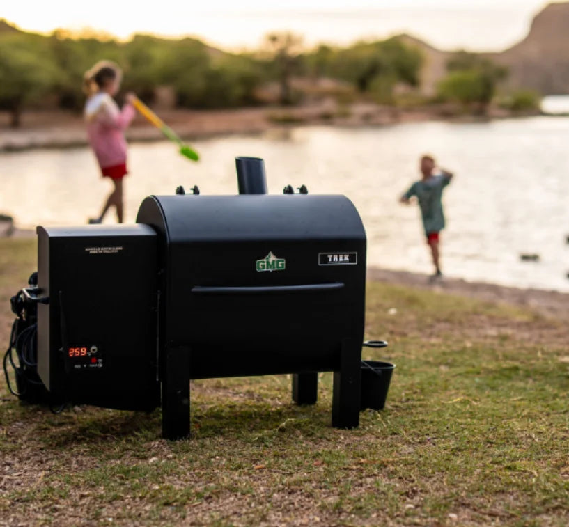 TREK PRIME 2.0 WiFi Smart Pellet Grill, compact wood-fired grill with 12-volt direct power, WiFi control, and hybrid chamber for precise cooking.