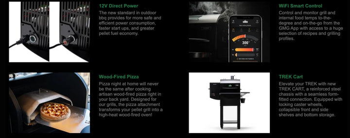 TREK PRIME 2.0 WiFi Smart Pellet Grill image showcasing its compact design, rugged construction, and advanced features such as WiFi control and hybrid chamber for optimal smoke circulation.