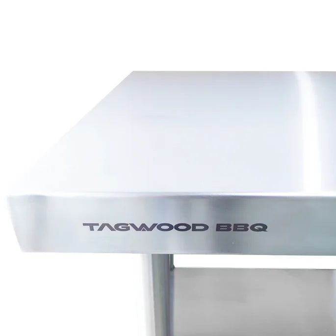 Tagwood Working Table - Stainless Steel: Durable stainless steel construction, 835 sq in prep area, smooth-rolling casters for easy mobility, ideal for outdoor cooking environments, heavy-duty design and sturdy worktop counter.