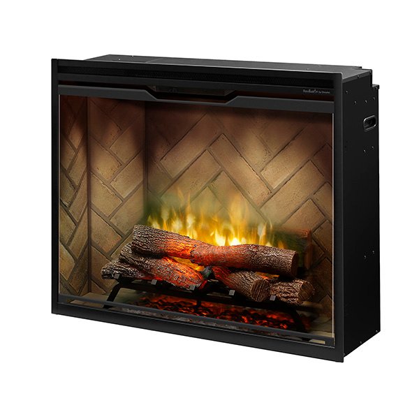 New Dimplex Revillusion Portrait 36 inch Built-In Electric Firebox w/ Glass and Plug Kit | Herringbone Brick