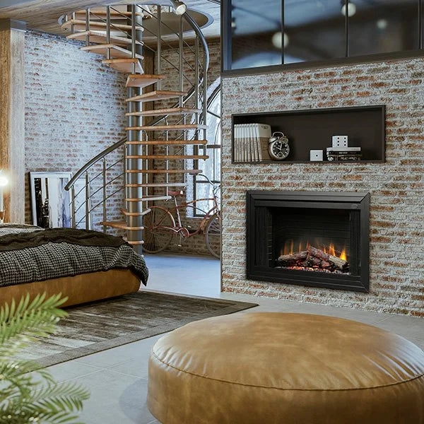 Dimplex 45" BF Deluxe Built-in Electric Firebox/Fireplace: Beautifully designed firebox with faux brick interior, manual switches, and LED inner glow logs creating a realistic fireplace experience.