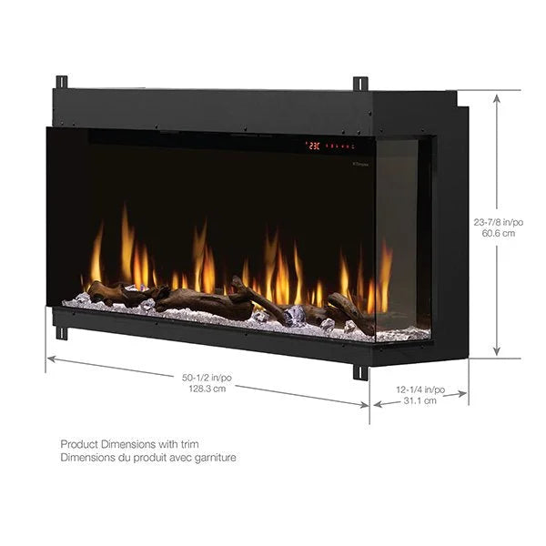 Dimplex IgniteXL Bold 50" Smart Linear Multi-Side View Built-In Electric Fireplace features a realistic flame presence with mirror effect depth, multi-media bed, and customizable accent lighting.
