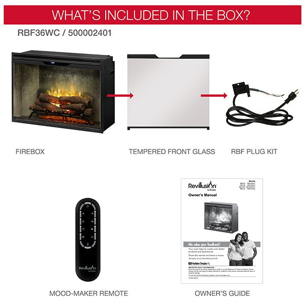 New Dimplex Revillusion 42 inch Built-In Electric Firebox w/ Glass and Plug Kit