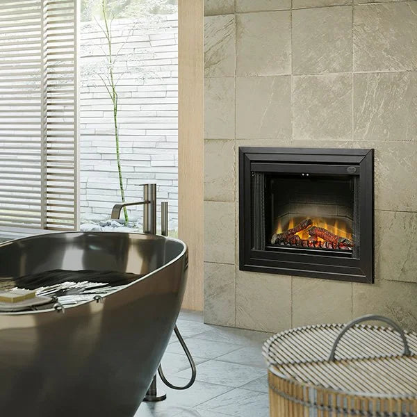 Dimplex BF33DXP Deluxe Built-In Electric Fireplace Brick Effect, 33-Inch: High-quality electric fireplace with realistic 3D LED logs and integrated air purifier, providing heat for up to 400 sq. ft. room.