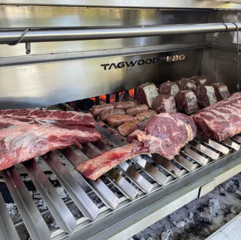 Tagwood BBQ V-Shape Grill Grates in premium 304 stainless steel construction with integrated grease collector box for easy cleanup.