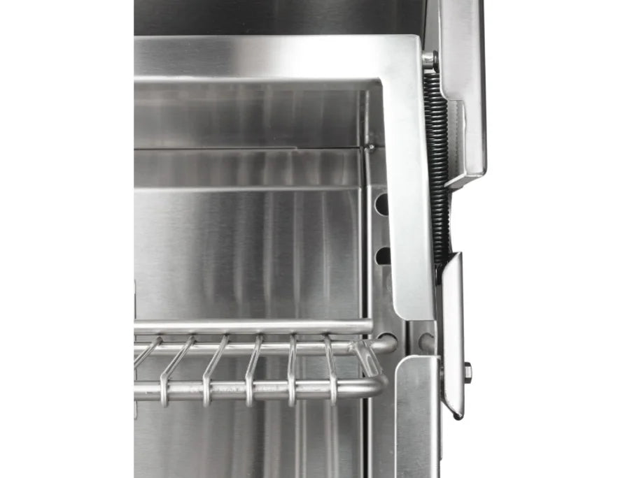 Vintage 30-Inch Built-In Gas Grill with polished stainless steel construction, two powerful 27,500 BTU burners, and a dedicated smoker burner for authentic flavor.