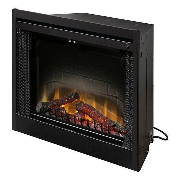 Dimplex BF33DXP Deluxe Built-In Electric Fireplace Brick Effect features realistic 3D LED logs and integrated air purifier for a one-of-a-kind appearance and fresh room.