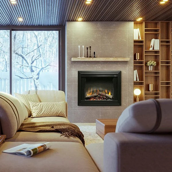 Dimplex 39" BF Deluxe Built-in Electric Firebox/Fireplace: Realistic electric flame with pulsating embers, LED inner glow logs, and fan-forced heater for supplemental heat in up to 400 sq ft.