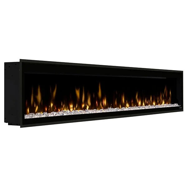 Dimplex 100" Ignite Evolve Built-in Linear Electric Fireplace: A sleek, 100-inch electric fireplace featuring Multi-Fire XD flame technology, vibrant customizable lighting, and a frameless design for a panoramic flame experience with realistic visuals, ambient warmth, and sophisticated ambiance in any room.
