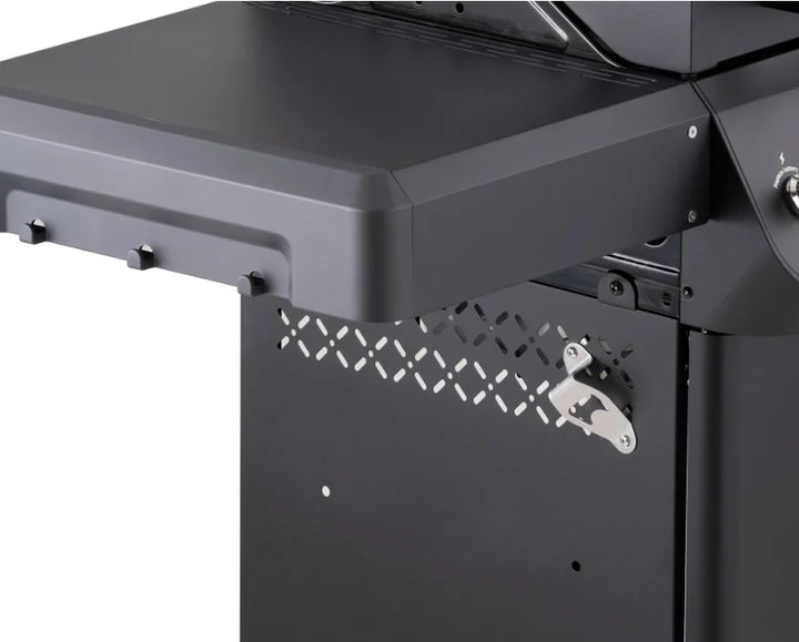 Monument Grills Mesa Series M220 Gas Grill - Compact 2-Burner Propane Grill featuring durable black powder-coated steel construction, porcelain-coated cast iron grates, and powerful 30,000 BTU heat output for even cooking performance.