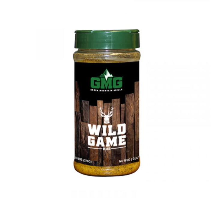 Wild Game Spice Rub by Green Mountain Grills, a richly aromatic blend of juniper berries, mace, nutmeg, turmeric, ginger, lavender, and brown sugar.