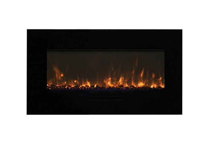 Amantii WM-FM-BG Wall Mount Electric Fireplace with Driftwood Log Set and Vibrant Flame Presentation featuring 13 surround back-lighting colors.