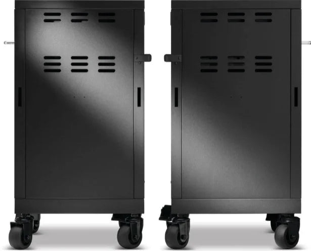 Napoleon Phantom Prestige Under Grill Storage Carts (Two Carts) - Two free-floating storage cabinets in matte black finish with hidden top drawer, towel-holder handle, and integrated tool hooks for optimized organization and mobility.