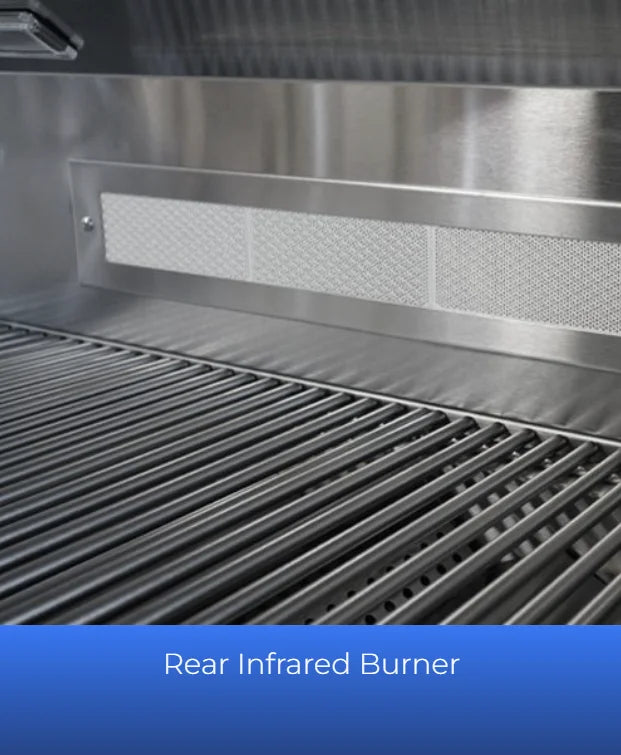 Broilmaster B-Series Marine Grade 32" Portable Gas Grill - Durable stainless steel construction, four cast burners delivering 56,000 BTUs of power across 690 sq. in. cooking space, with rear infrared rotisserie burner and heat zone dividers for versatile temperature control.