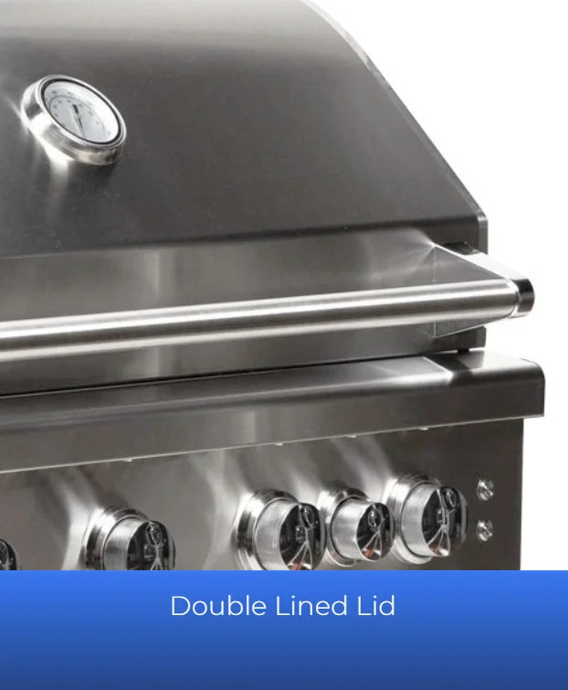 Broilmaster B-Series 25-Inch Stainless Steel Built-In Gas Grill: Durable 304 stainless steel construction, three 14,000 BTU cast burners, double-lined lid for improved heat retention, and adjustable cooking zones.