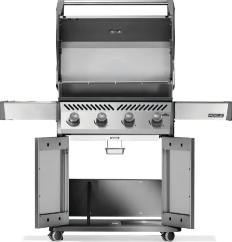 Napoleon Rogue 525 Gas Grill in stainless steel, featuring four high-performance burners, dual-level sear plates, and WAVE cooking grids for precise temperature control and enhanced flavor.