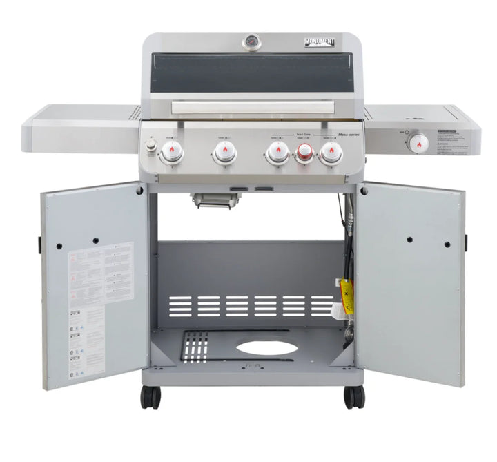 Monument Grills Mesa Series M415BZ Gas Grill - 4 Stainless Steel Burners, ClearView Lid, Infrared Burner and Side Burner for Professional-Grade Outdoor Cooking.