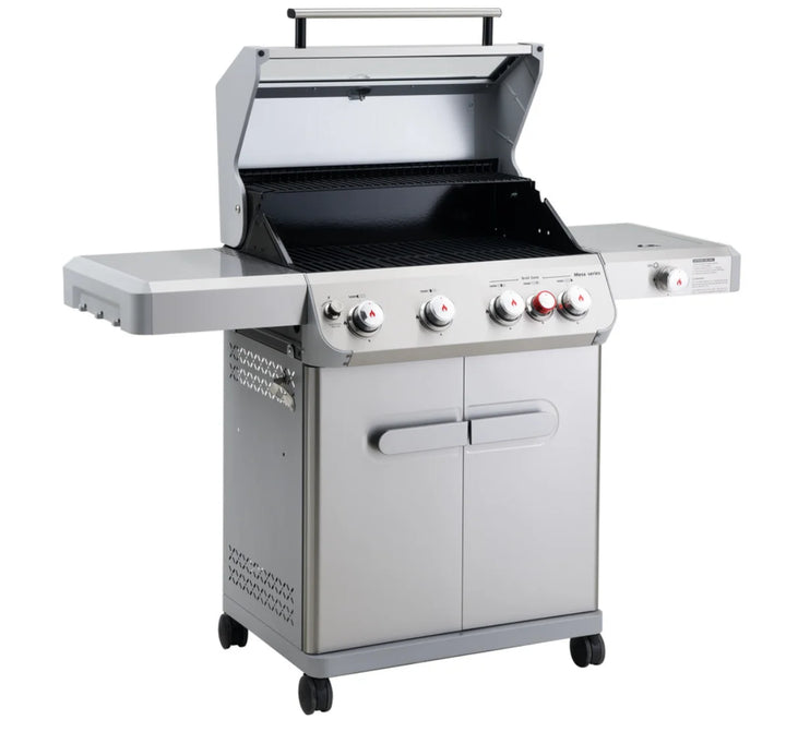 Monument Grills Mesa Series M415BZ Gas Grill - A high-performance stainless steel propane grill featuring 4 burners, ClearView lid, infrared burner, side burner, and 62,000 BTUs of even heat.