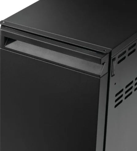 Napoleon Phantom Prestige Under Grill Storage Carts (Two Carts), matte black finish, stainless steel construction, free-floating design, hidden top drawer, smooth-rolling caster wheels, and tool hooks for organized grilling essentials.