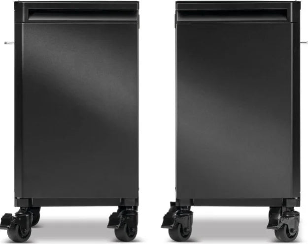 Napoleon Phantom Prestige Under Grill Storage Carts (Two Carts) - Matte Black Finish, Free-Floating Design with Hidden Drawer and Tool Hooks for Optimal Organization.