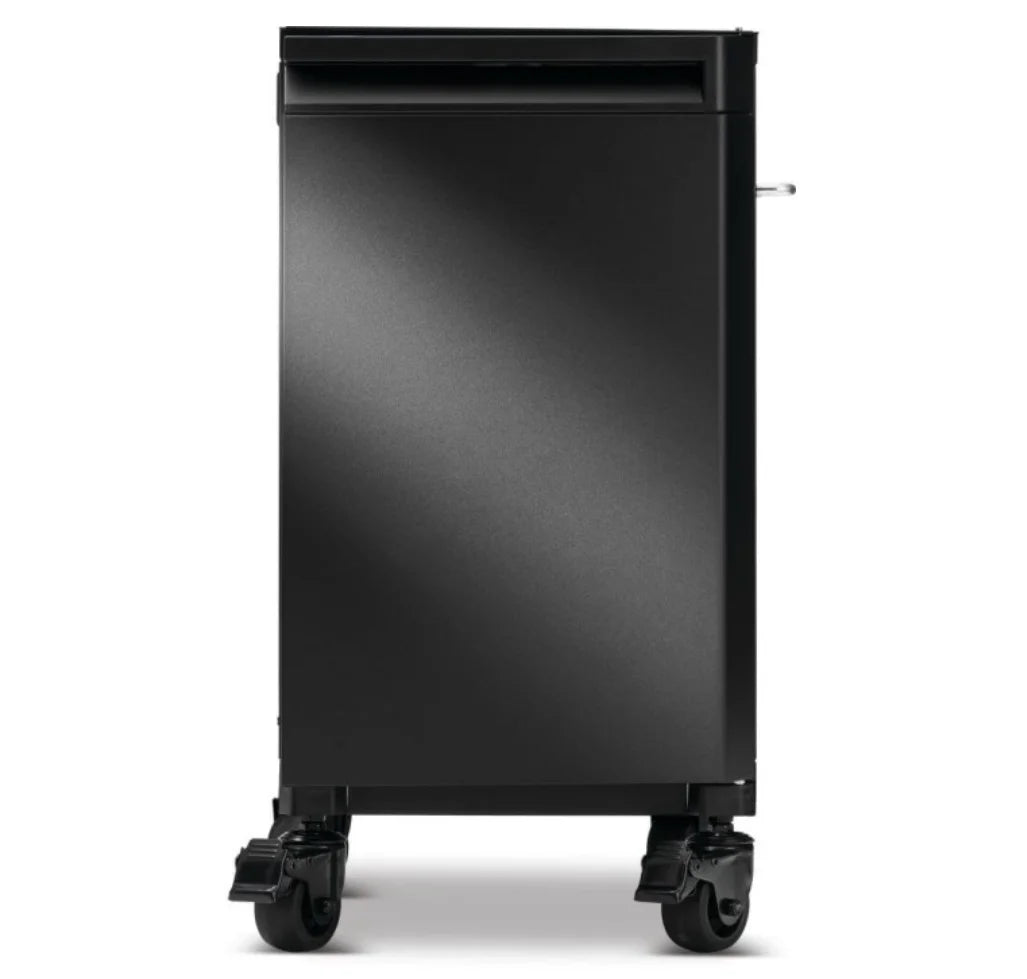 Napoleon Phantom Prestige Under Grill Storage Carts (Two Carts) - Two premium matte black storage cabinets designed for Prestige Series grills, featuring hidden top drawers, tool hooks, and heavy-duty caster wheels.