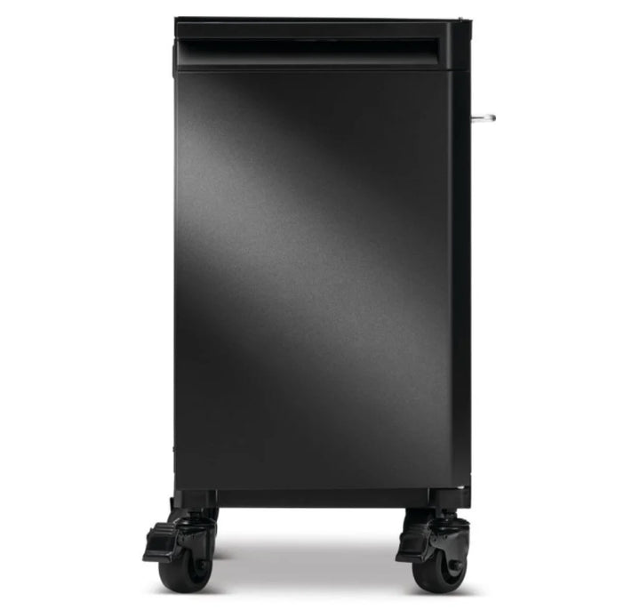 Napoleon Phantom Prestige Under Grill Storage Carts (Two Carts) - Two premium matte black storage cabinets designed for Prestige Series grills, featuring hidden top drawers, tool hooks, and heavy-duty caster wheels.