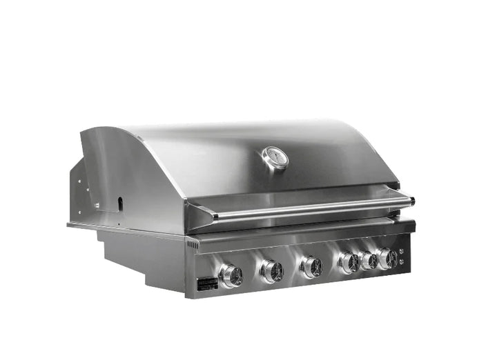 Broilmaster B-Series 40" Fully Loaded Built-In Gas Grill: Durable 304 stainless steel construction, five cast stainless steel burners delivering 70,000 BTUs, and a powerful rear infrared rotisserie burner for slow roasting perfection.
