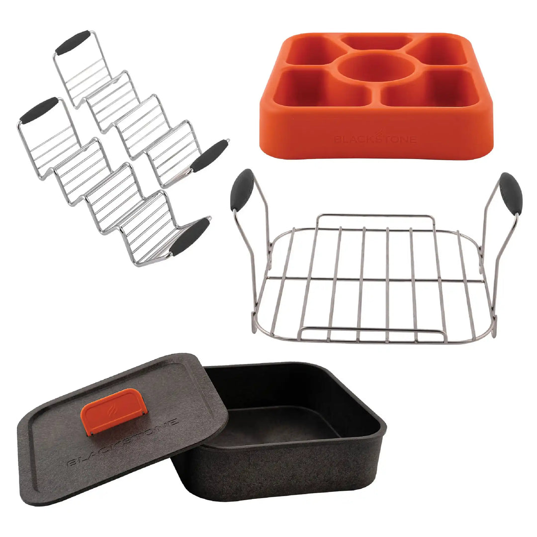 Blackstone Taco Kit: Complete taco serving kit with tortilla warmer, toppings tray, and wire taco racks for effortless assembly and organized serving.