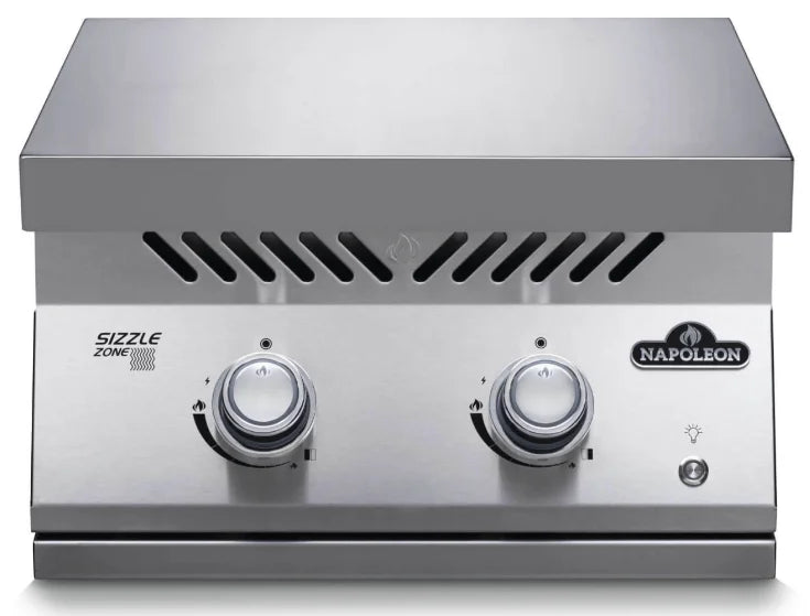 Napoleon Built-in 700 Series Infrared Dual Burner with Stainless Steel Cover: premium stainless steel construction, dual 30,000 BTU infrared burners delivering intense heat up to 1,800°F for professional-style searing and cooking.