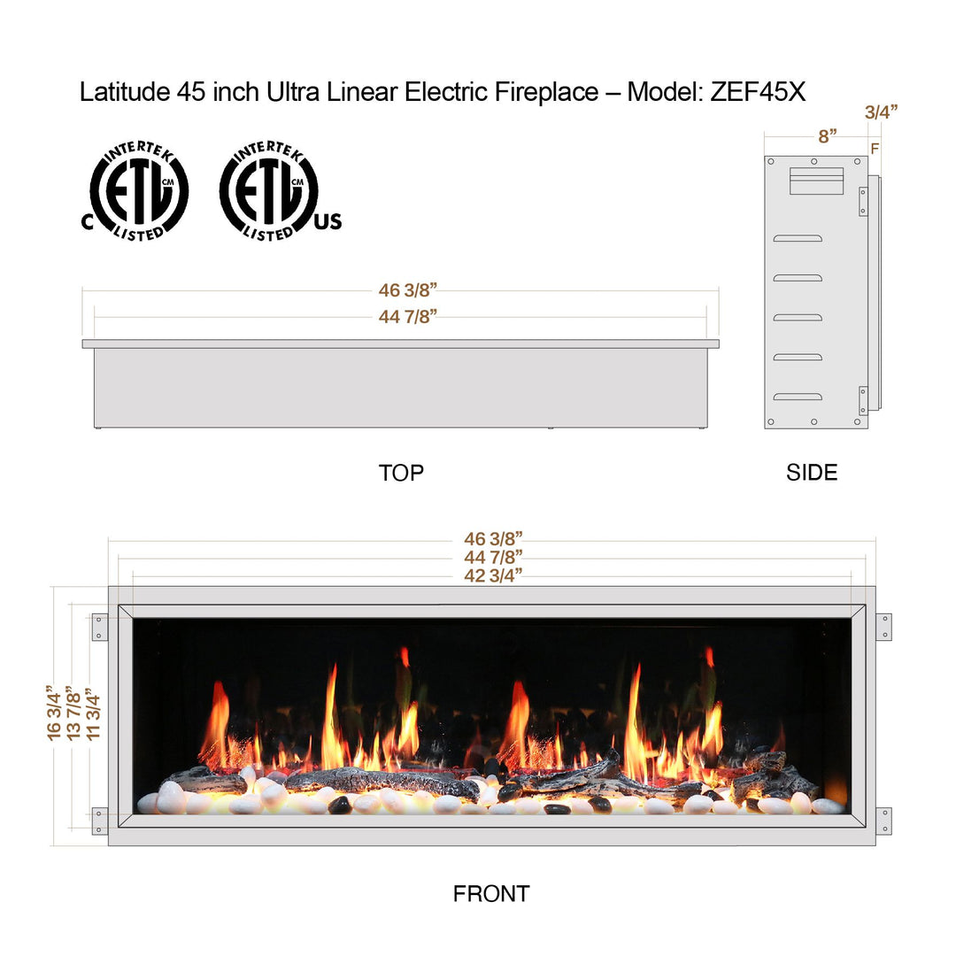 Litedeer Latitude 45-75" Ultra Linear Electric Fireplace with Smart App