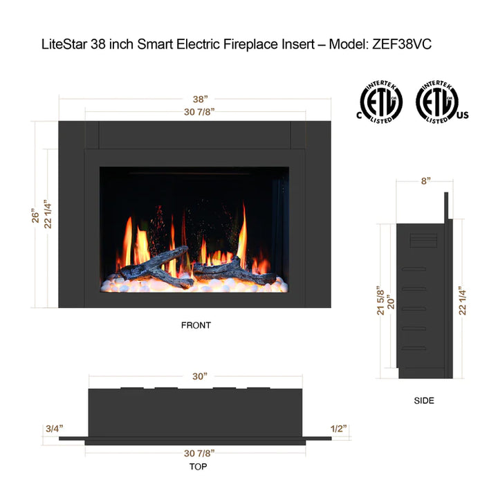 Litedeer LiteStar 38-in Smart Electric Fireplace Insert - ZEF38VC