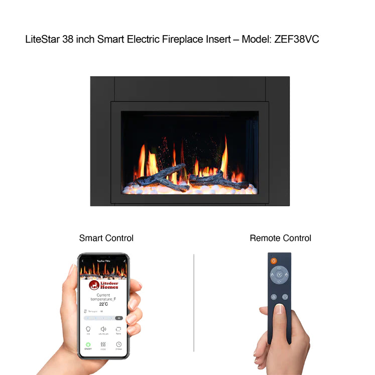 Litedeer LiteStar 38-in Smart Electric Fireplace Insert - ZEF38VC