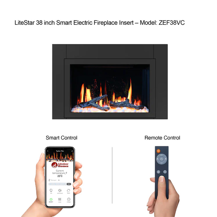 Litedeer LiteStar 38-in Smart Electric Fireplace Insert - ZEF38VC