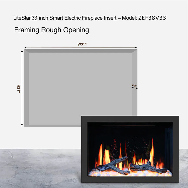 LiteStar 33 inch Wifi Smart Electric Fireplace Insert with App Crackling Sounds - ZEF38VC33