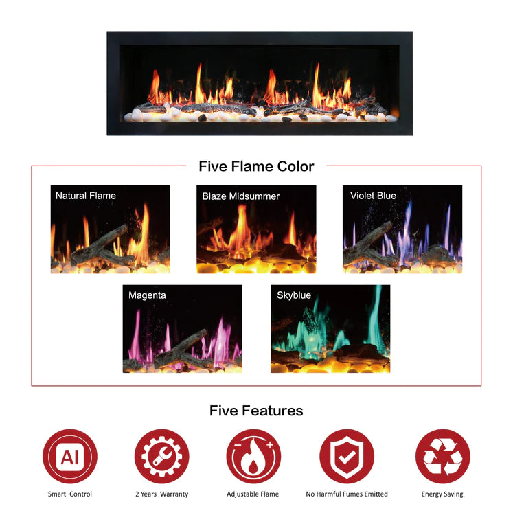 Litedeer Latitude II 48" Seamless Wall Mounted Electric Fireplace Wifi Smart with App - ZEF48X