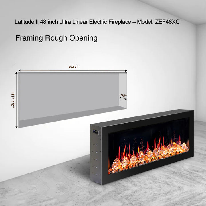 Litedeer Latitude II 48" Smart Control Electric Fireplace Wifi Enabled with Crystal Decor Media - ZEF48XC, Black